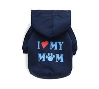 Harikaji Ropa para mascotas, con texto en inglés "I Love My MOM", ropa cálida con capucha para mascotas, disfraz de invierno para perros medianos (XL, azul marino)