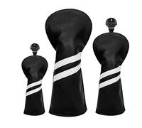 Harilla 3 uds., Cubierta de Cabeza de Madera para Golf, Cubierta para Cabeza de n. ° Intercambiable, Etiqueta Impermeable, PU, Cuello Largo, Funda, Negro