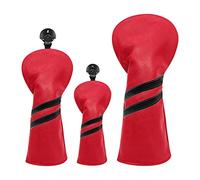 Harilla 3 uds., Cubierta de Cabeza de Madera para Golf, Cubierta para Cabeza de n. ° Intercambiable, Etiqueta Impermeable, PU, Cuello Largo, Funda, Rojo