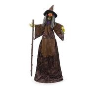 Harilla Adorno de Halloween Figura Muñeco Estatua Autónomo con Efecto de y Movimiento Materiales Plástico y Aleación con Tela, Bruja con Bastón Y Manos Que Se Agitan