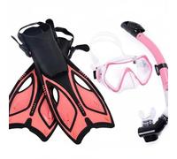 Harilla Aletas y Máscara Set de Snorkel Completo Visión Clara Gafas Lente Resistente a Impactos Tubo Seco Cierre Flotante Aletas Regulables, Rosa, S
