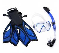 Harilla Aletas y Máscara Set de Snorkel Completo Visión Clara Gafas Lente Resistente a Impactos Tubo Seco Cierre Flotante Aletas Regulables, Azul, L