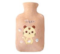 Harilla Bolsa de agua caliente de felpa con diseño de animales, resistente a fugas, compresa térmica, relleno de agua, regalo grueso, Marrón 1000ml