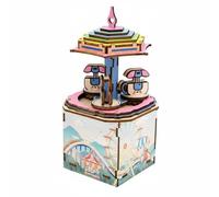 Harilla Carrusel Caja de Música Set Madera Piezas Cortadas Construcción Manual Diseño Artesanal Adecuado para Regalos y Decoraciones del Hogar, Multicolor