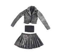 Harilla Chaqueta Corta a Escala 1/6, Falda Plisada y Tubo Top Top Model Ropa Accesorios Suaves de Moda para Figura de acción Femenina, Negro Gris