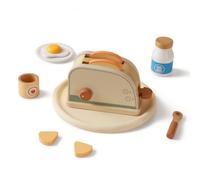 Harilla Cocina de Juguete de Mesa para Niños Juego de Imitación Set de Accesorios Utensilios y Alimentos Madera Suave con Bordes Redondeados Adecuada para , Tostadora