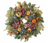 Harilla Corona Decorativa de Otoño Guirnalda para Hogar Puerta Adorno con Calabaza Flores Hojas Plástico Estilo Acogedor y Colocación Versátil Adecuada para