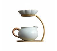 Harilla Jarra de Cerámica Oriental para Servir Infusiones Filtro con Soporte Metálico Arte Clásico con Simplicidad Actual Recipiente Robusto Que Mantiene, Azul Cielo, Taza Redonda