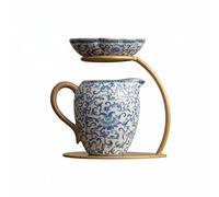 Harilla Jarra de Cerámica Oriental para Servir Infusiones Filtro con Soporte Metálico Arte Clásico con Simplicidad Actual Recipiente Robusto Que Mantiene, Beige, Taza Loto Twining