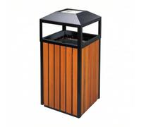 Harilla Papelera Exterior Cuadrada de Acero y Madera Cubo de Basura Contenedor Cesto con Cubeta Interior Extraíble y Diseño Antiviento Adecuada para Áreas Públicas Plazas Entradas de Edificios