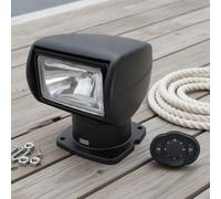 Harilla Proyector de Búsqueda Marino Reflector Faro Luz de Cubierta con Halógeno Potente y Control Remoto por Cable Base Giratoria y Cabezal Rectangular, Negro, 12V