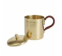Harilla Taza de Cobre Vaso Copa Recipiente Hecha a Mano con Acabado Martillado y Brillo Pulido Diseño Cilíndrico Resistente al Adecuada para Servicio de Té, Latón, 550ml