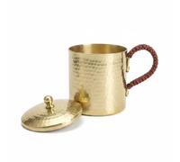 Harilla Taza de Cobre Vaso Copa Recipiente Hecha a Mano con Acabado Martillado y Brillo Pulido Diseño Cilíndrico Resistente al Adecuada para Servicio de Té, Latón, 350ml