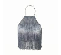 Harilla Top Femenino Corto con Flecos y Pedrería Resplandeciente Blusa de Malla Transparente sin Mangas con Cuello Alto y Espalda Elegante Adecuado para Ocasiones Especiales, M, Plateado