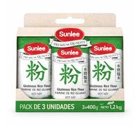 Harina de Arroz Glutinoso, harina de arroz pegajoso, Harina Sin Gluten, Ideal para mochis, pasteles de arroz y dumplings, Ingrediente Arroz glutinoso 98% y agua 2%, Contiene 3 unidades de 400 gr