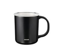 HARIO CMG-350-B - Taza de doble aislamiento al vacío con revestimiento de cerámica, color negro, 350 ml, tapa incluida
