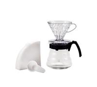 Hario Gotero de plástico Craft Kit V60 con cafetera de vidrio, cuchara dosificadora y filtros, borosilicato, negro, tamaño 2