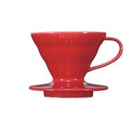 Hario V60 - Cafetera de cerámica con gotero para verter sobre cono, tamaño 01, color rojo