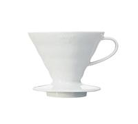 HARIO V60 Coffie Dripper, Cerámica - Cono en forma de V, Blanco, Tamaño 02