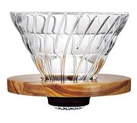 Hario VDGR-02-OV V60 Vidrio resistente al calor, transparente, gotero de café, madera de olivo, 02, goteo de café, para 1 a 4 tazas