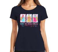 Hark The Herald Angels Sing Navidad Ángel Pastel Regalo Camiseta Mujer, azul marino, 3XL