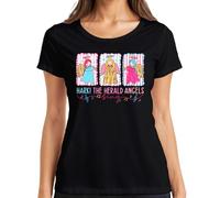 Hark The Herald Angels Sing Navidad Ángel Pastel Regalo Camiseta Mujer, Negro , L