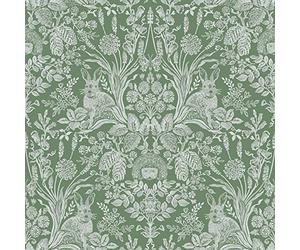 Harlen Woodland Animals - Papel pintado para pared, diseño de erizo, conejo, damasco, verde World of Wallpaper 50342