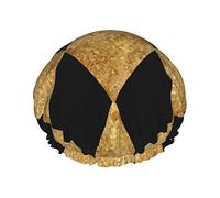 Harlequin Diamonds Black Antique Gold Mosaic Gorro de ducha impermeable, Gorro de baño elástico Gorro de baño de protección ambiental Gorros de baño para el cabello, Capas impermeables dobles Gorro