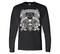 Harley-Davidson Camisa de manga larga con cuello redondo para hombre, color negro, Negro, XX-Large