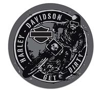 Harley-Davidson Get Dirty Embossed Round Tin Sign, 14 inches - Gray & Black