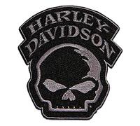 Harley-Davidson Parche bordado de calavera Willie G, 10 cm, color negro y gris