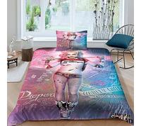 Harley Quinn Familiar Y Niños Funda Nórdica Funda De Edredón 3D Impresión Y Funda De Almohada Juego De Cama con Cremallera Microfibra 2 Piezas Single（135x200cm）