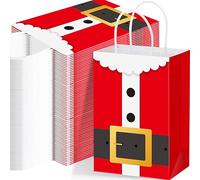 Harloon 100 bolsas de regalo de papel de Navidad a granel con asas, bolsa de regalo con estampado de traje de Papá Noel, bolsa de papel kraft con temática de Papá Noel, bolsa de dulces de Navidad para
