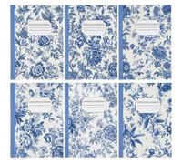 Harloon 6 Pcs Composition Notebooks College Ruled 9/32-inch Paper Vintage Blue Flower Composition Notebook 110 Page 7-1/2" x 9-3/4" Journal Back to School Gift for Teacher Student First Day of School