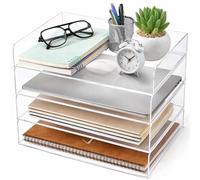 Harloon Bandeja de papel acrílico de 4 niveles, bandeja de cartas apilable, bandejas transparentes para organizar, sin necesidad de montar, organizador de papel acrílico, bandeja de archivos para oficina, espacio de trabajo, almacenamiento de escritorio (12.4 x 8.74 x 2.68 pulgadas)