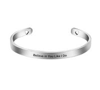Harlorki Brazalete abierto de acero inoxidable con forma de C, ajustable, con forma de corazón, para mujer, con cita de creer, regalo de amistad