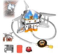 Harmonium Camp Stove, 9900w/7200w Windproof Camping Stove, Outdoor Portable Foldable Camping Stoves, with Piezo Ignition, Any Fuel Canisters, for Outdoor Campings (Three-head+Wind Deflector)