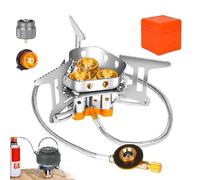 Harmonm Camp Stov,9900w/7200w Windproof Camping Stove, Outdoor Portable Camping Gas Stove W/Piezo Ignition & Adapter, Compatible with Any Fuel Canisters (Copper three heads)