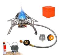 Harmonm Camp Stov,9900w/7200w Windproof Camping Stove, Outdoor Portable Camping Gas Stove W/Piezo Ignition & Adapter, Compatible with Any Fuel Canisters (Single head)
