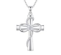HARMONY BOLA Collar de cruz infinita de plata de ley 925, colgante de cruz infinita, regalo de cumpleaños, Navidad, para mujeres y hombres