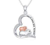 HARMONY BOLA Collar de plata de ley 925 con diseño de conejillo de indias para mujer, diseño de corazón, bonito colgante de conejillo de indias, joyería de animales, regalo de cumpleaños, día de la