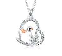 HARMONY BOLA Mother's Day Gift for Mummy Daughter Hedgehog/Hippo/Bunny/Frog/Dinosaur Necklace 925 Sterling Silver Cute Cubic Zirconia Heart Pendant Chain Jewellery Birthday Gift for Women Animal Lover