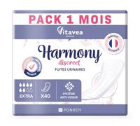 Harmony Discreet - Servilletas higiénicas para mujer (protección orinaria femenina, toalla de posparto, absorbente y antiolor), fabricada en Francia, 6 gotas, pack de 1 mes, paquete de 1 mes,