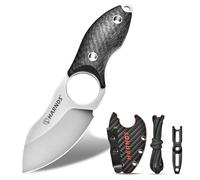 Harnds Cuchillo Pequeño de Hoja Fija Full Tang EDC, Cuchillo de Cuello con Hoja de Acero N690 y Mango de Fibra de Carbono para Pescar y Pelar, Eggplant