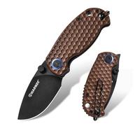 Harnds Cuchillo plegable Bee, con hoja de acero D2 y empuñadura de G10, cuchillo EDC de alta gama, ideal para supervivencia al aire libre, camping y senderismo(Bown-Negro)