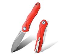 Harnds Cuchillo Plegable con Aleta Delantera,Navaja de Bolsillo,Navaja Caza,3.5'' Hoja de Acero D2 Para Supervivencia al Aire Libre Senderismo (Rojo -Lavado a la piedra)