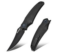 Harnds Cuchillo Plegable de Bolsillo, Cuchillo Frontal Flipper con Hoja de Acero D2 y Mango G10, Cuchillo EDC Premium con Clip de Bolsillo para Pesca y Supervivencia (Negro-Negro Titanio)