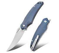 Harnds Cuchillo Plegable de Bolsillo, Cuchillo Frontal Flipper con Hoja de Acero D2 y Mango G10, Cuchillo EDC Premium con Clip de Bolsillo para Pesca y Supervivencia (Gris-Satén)