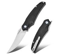 Harnds Cuchillo Plegable de Bolsillo, Cuchillo Frontal Flipper con Hoja de Acero D2 y Mango G10, Cuchillo EDC Premium con Clip de Bolsillo para Pesca y Supervivencia (Negro-Satén)