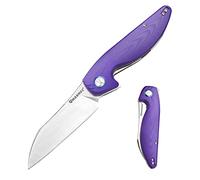 Harnds Cuchillo Plegable Parrot Premium con Hoja Sandvik 14C28N 3.58" y Mango G10 con Clip, Bloqueo Liner para EDC Outdoor Camping Caza (Morado)